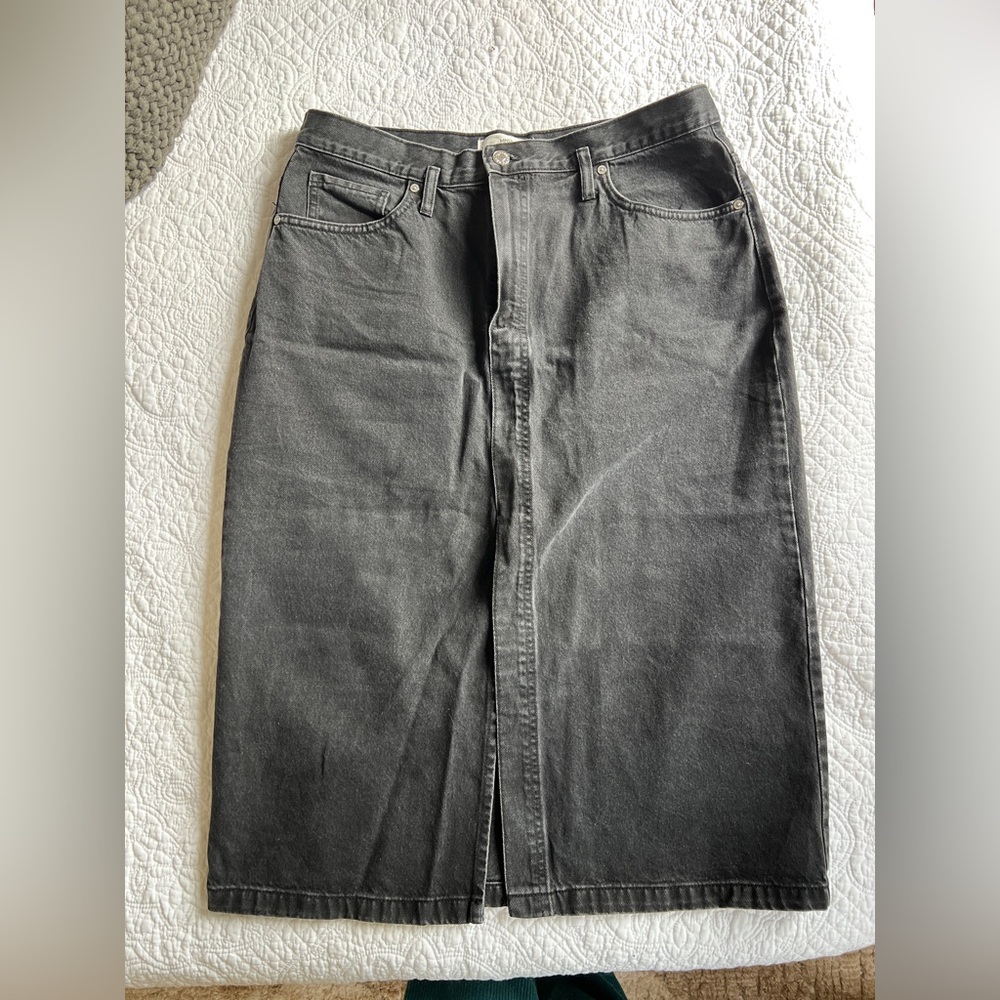 Mango Midi Black Wash Denim Skirt